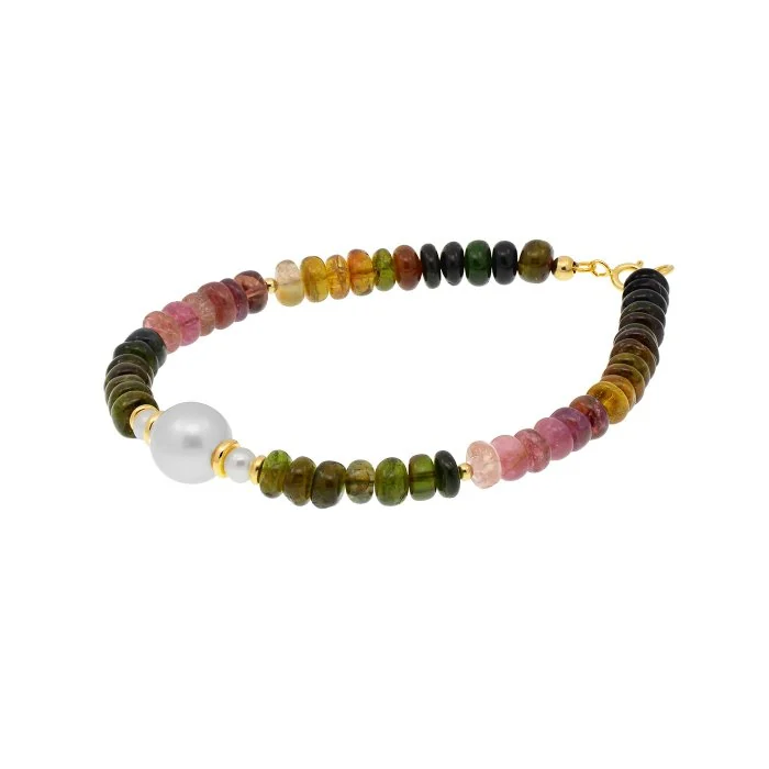 Bracelet - 18 kt. Yellow gold Pearl - Tourmaline