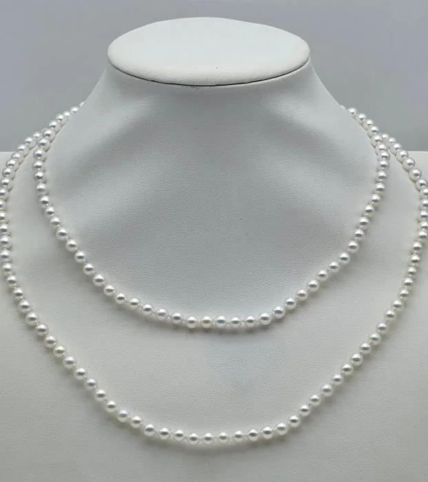 Necklace Silver, 2 - strand Akoya pearl necklace Pearl - Akoya pearls from 5.4 to 5.5