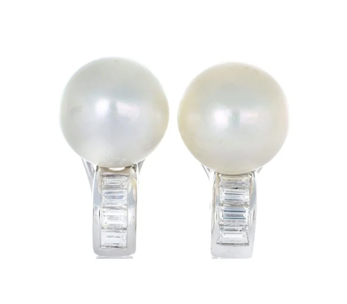 Earrings - 18 kt. White gold - 1.20ct. tw. Diamond (Natural) - Pearl