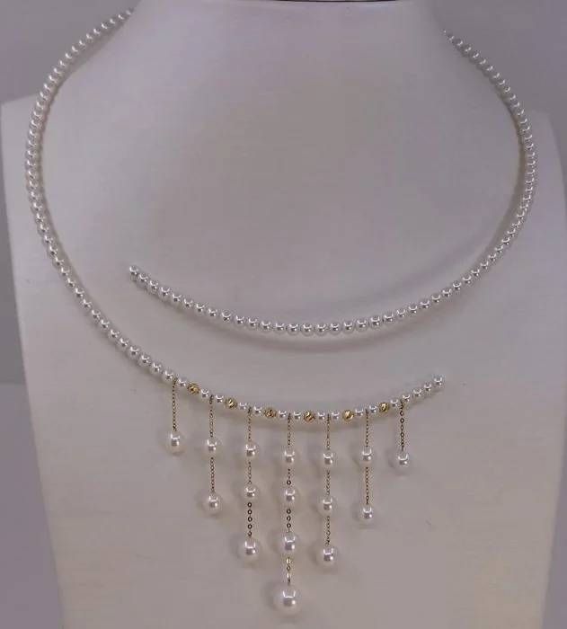 Necklace - 18 kt. Yellow gold - 3.5x8mm Freshwater Pearls