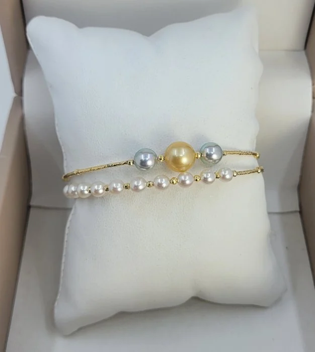 Bracelet - 18 kt. Yellow gold - 4x8.5mm Akoya Pearls