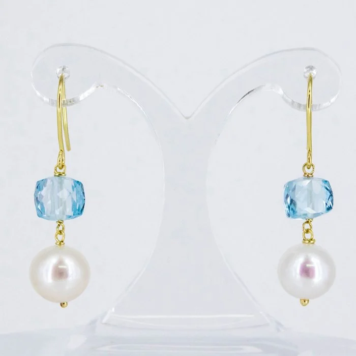 Earrings - 18 kt. Yellow gold Topaz - Pearl