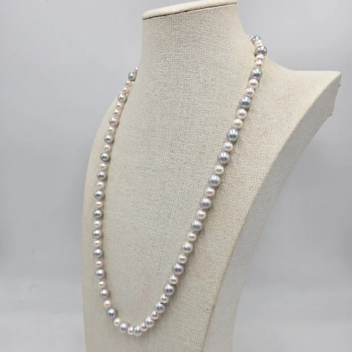 Necklace Silver Pearl - Akoya 7 - 10mm 28in