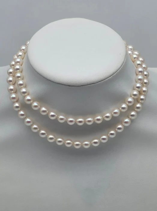 Necklace - 18 kt. Yellow gold, 66 cm Pearl - Akoya pearls from 6.6 to 7 mm