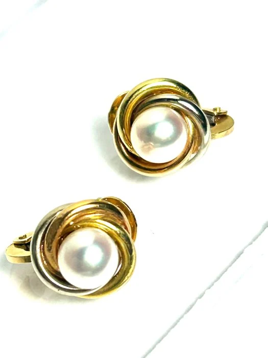 Clip - on earrings - 18 kt. Yellow gold, White gold, Rose gold Pearl - Freshwater 6mm