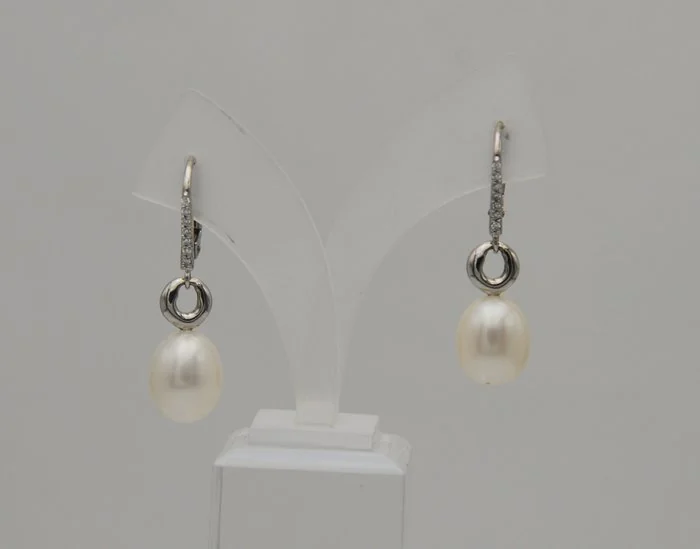 Earrings - 18 kt. White gold Diamond (Natural) - Pearl