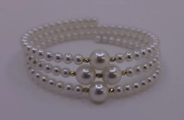 Bracelet - 18 kt. Yellow gold - 4x8.5mm Akoya Pearls