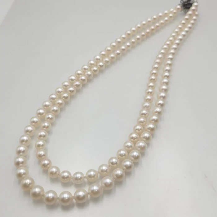 Necklace Silver Pearl - Akoya double 7.0mm 19.5in