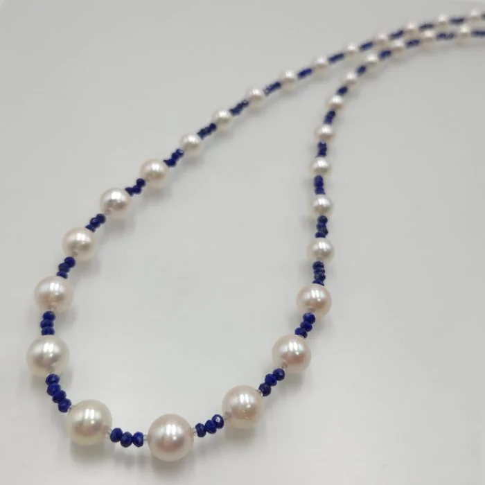 Necklace Silver Pearl - Lapis lazuli - Akoya & Lapis Lazuli 22in