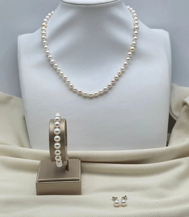 3 piece jewellery set Silver Pearl - Akoya pearls from 6 to 6.2 mm