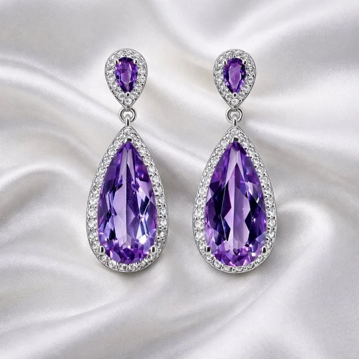 Earrings Gold - plated Amethyst - Topaz - 18kt Gold Plated