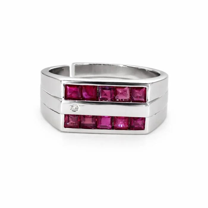 Ring Gold - plated Ruby - Diamond - 18K Gold Plated