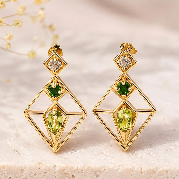 Earrings Silver - Mixed gemstones - Certified
