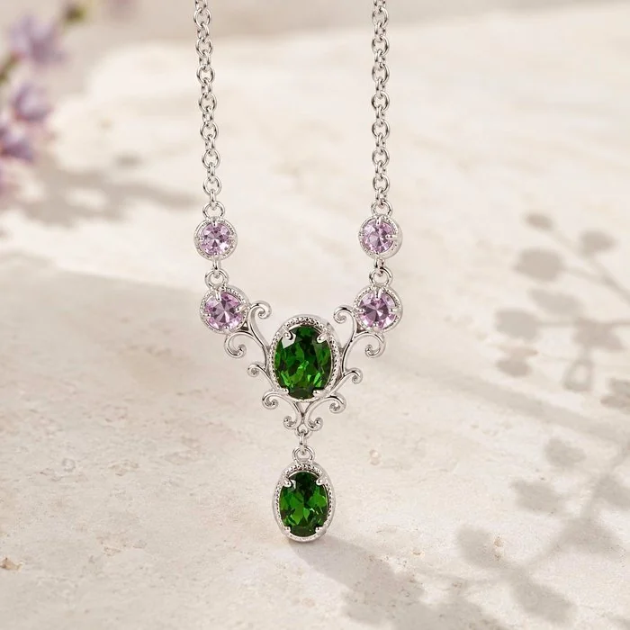Necklace Silver - Mixed gemstones - Certified