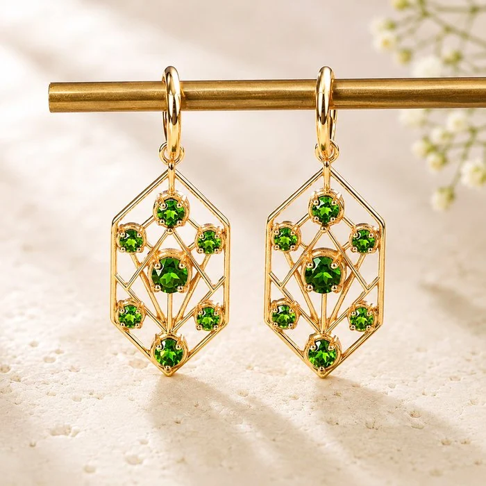 Earrings Silver - Diopside - Certified