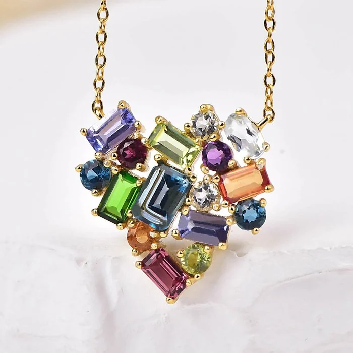 Necklace Silver - Mixed gemstones - Certified
