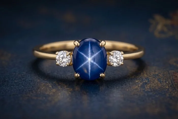 Engagement ring Silver - 2.00ct. tw. Star Sapphire - Zircon - Star Sapphire Ring