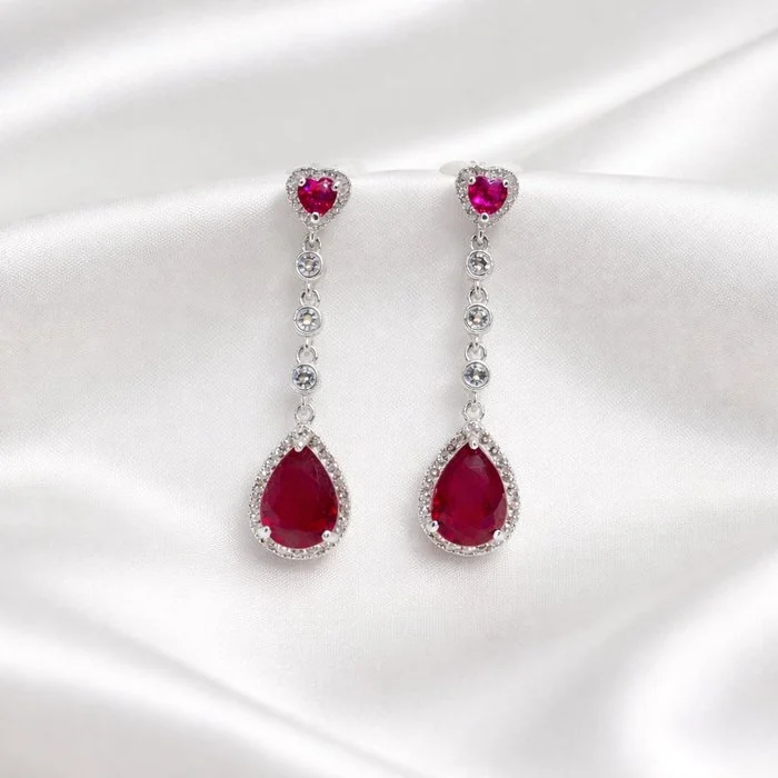Earrings Gold - plated Ruby - Topaz - 18kt Gold Plated