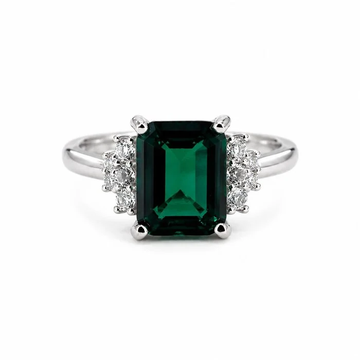 Ring Gold - plated Emerald - Diamond - 18K Gold Plated