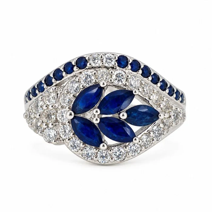 Ring Gold - plated Sapphire - Diamond - 18K Gold Plated