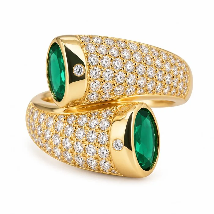 Ring Gold - plated Emerald - Diamond - 18K Gold Plated