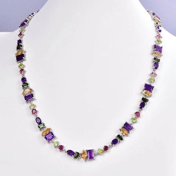 Necklace Silver - Mixed gemstones - Certified