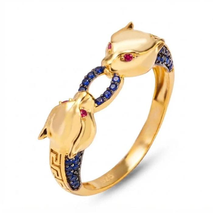 Ring 18K Gold Plate, Silver Sapphire - Ruby - Ladies’ Ring