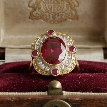 Ring 18K Gold Plate, Silver Ruby - Ladies’ Ring