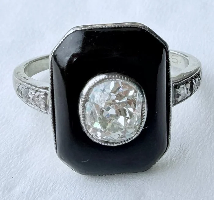 2 piece jewellery set - 18 kt. White gold, Onyx - 1.20ct. tw. Diamond (Natural) - Yellow Beryl (Heliodor)