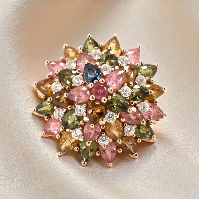 Ring Gold - plated Tourmaline - Topaz - 18kt Gold Plated