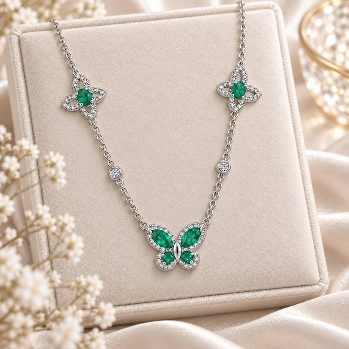 Necklace Gold - plated Emerald - Topaz - 18kt Gold Plated