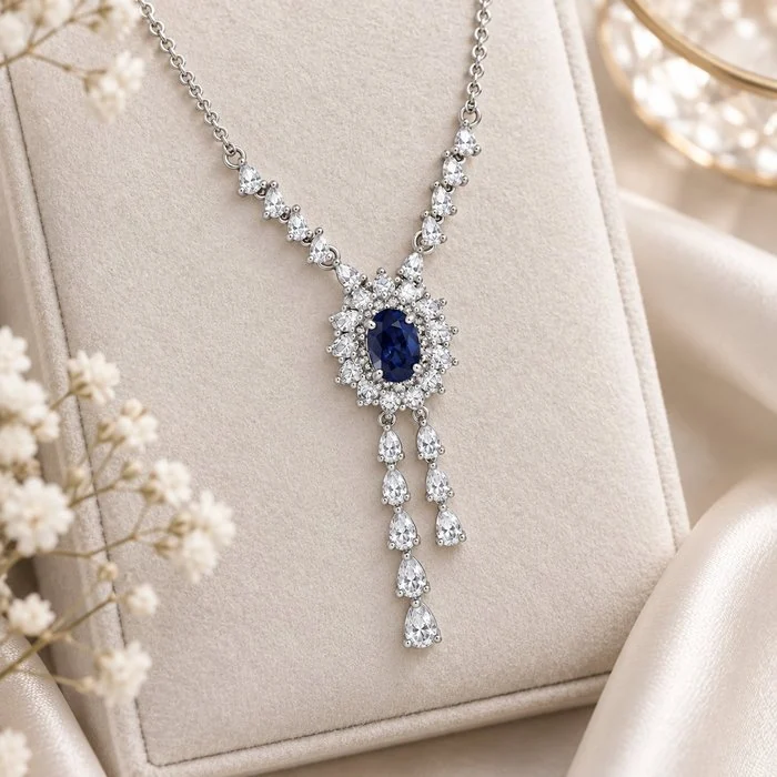 Necklace Gold - plated Sapphire - Topaz - 18K Gold Plated