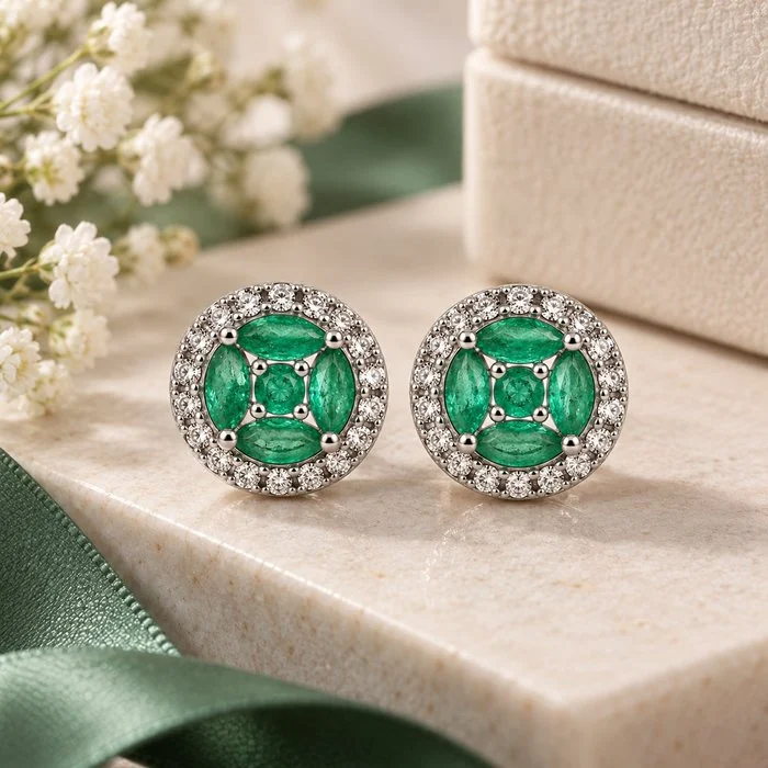 Earrings Gold - plated Emerald - Topaz - 18kt Gold Plated
