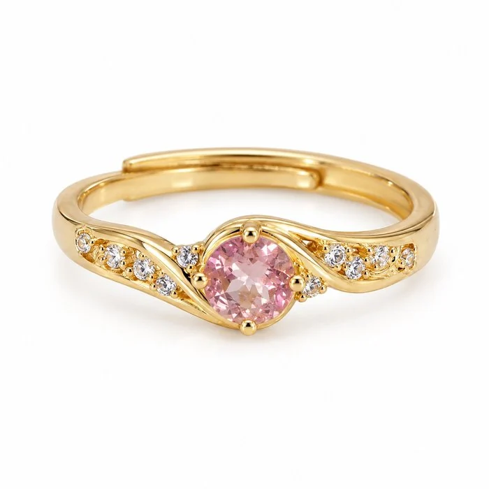Ring Gold - plated Tourmaline - Diamond - 18K Gold Plated