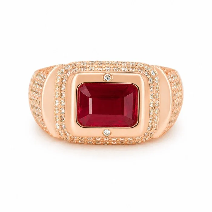 Ring Gold - plated Ruby - Diamond - 18K Gold Plated