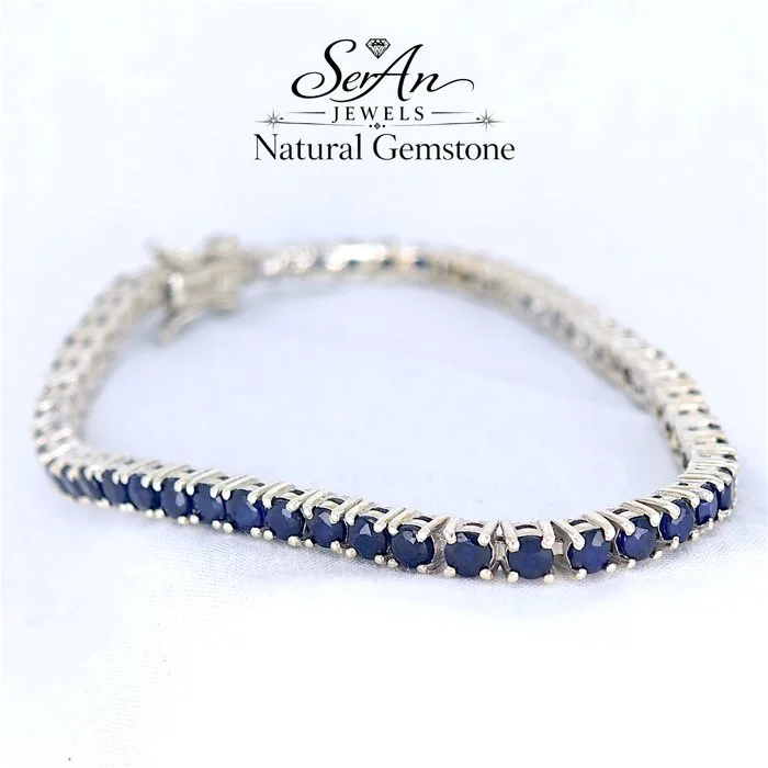 Tennis bracelet Silver 925 * Certificated JBN Natural Sapphire * Tennis Bracelet. - 9.00ct. tw. Sapphire - Gem Testing Certificate