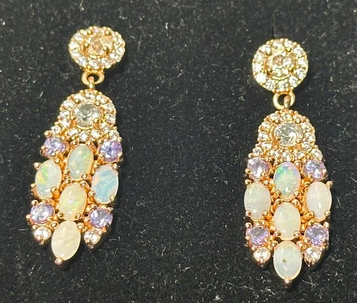 Earrings Sterling Silver 925 earrings with Australian Opal and Tanzanites. High quality.