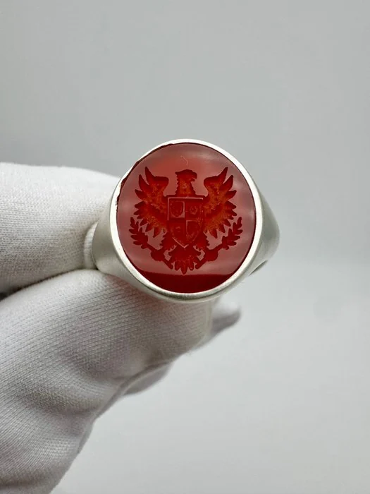 Ring Silver Carnelian - Engraved Eagle