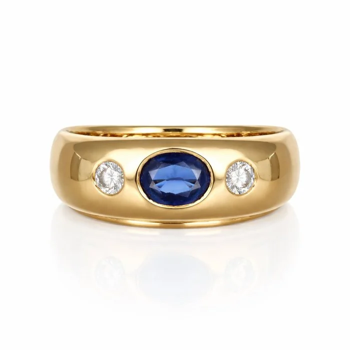 Ring - 18 kt. Yellow gold - 0.77ct. tw. Sapphire - Diamond