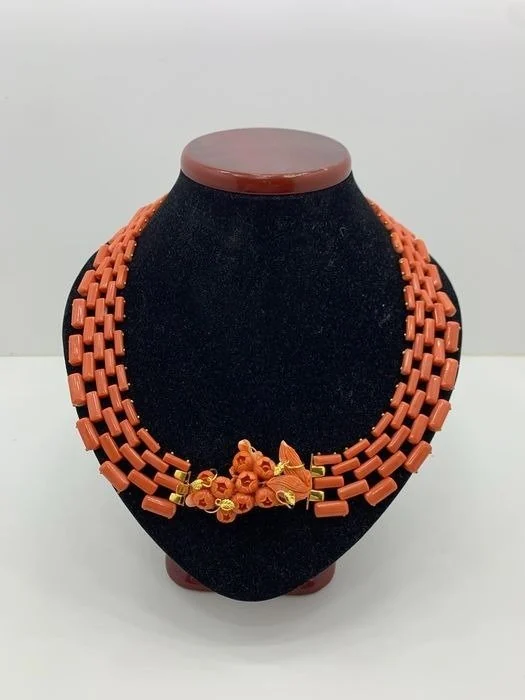 Collar necklace - 18 kt. Yellow gold Coral - Coral - Cerasuolo