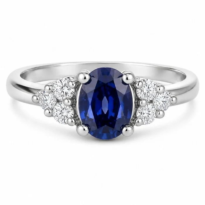 Ring - 18 kt. White gold - 1.01ct. tw. Sapphire - Diamond - Made in Italy - Handmade