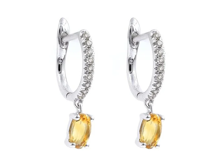 Earrings - 14 kt. White gold - 0.54ct. tw. Citrine - Diamond