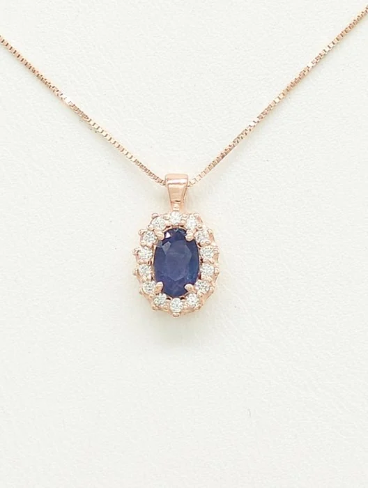 Necklace - 14 kt. Rose gold Sapphire - Diamond