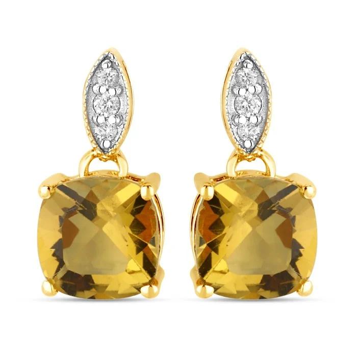 Earrings - 14 kt. Yellow gold - 2.06ct. tw. Beryl - Diamond - Certified Gold Jewelry