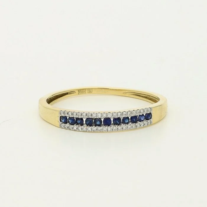 Ring - 18 kt. Yellow gold Diamond (Natural) - Sapphire