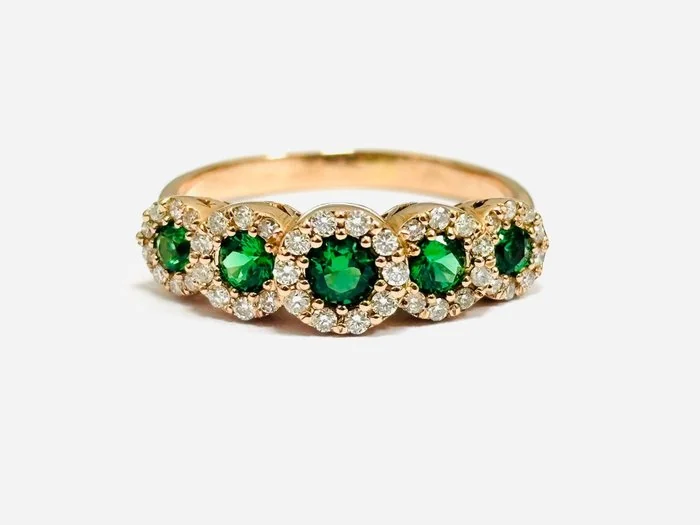Ring - 18 kt. Rose gold - 2.05ct. tw. Emerald - Diamond - Made in Italy