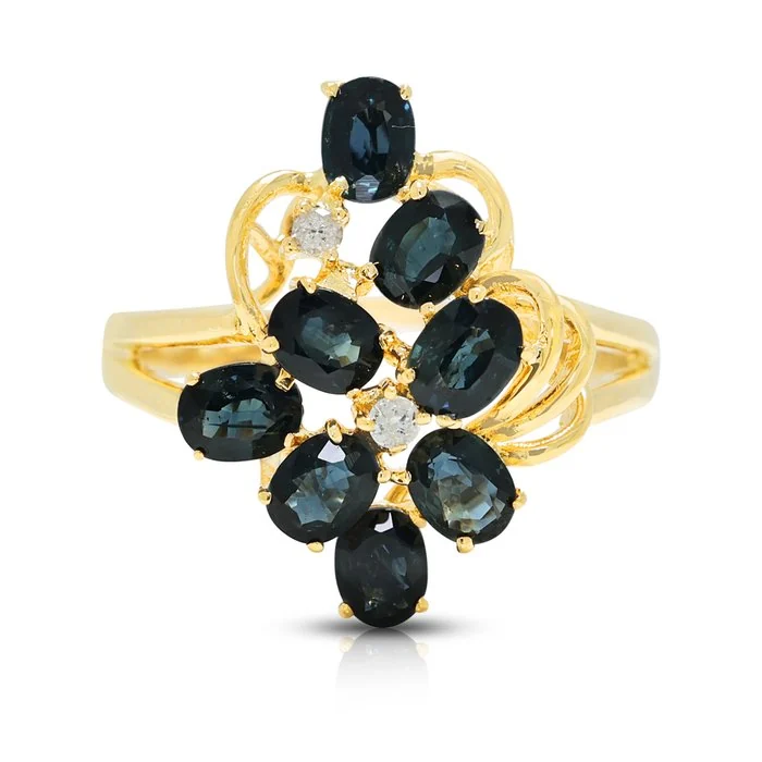 Ring - 14 kt. Yellow gold - 1.12ct. tw. Sapphire - Diamond