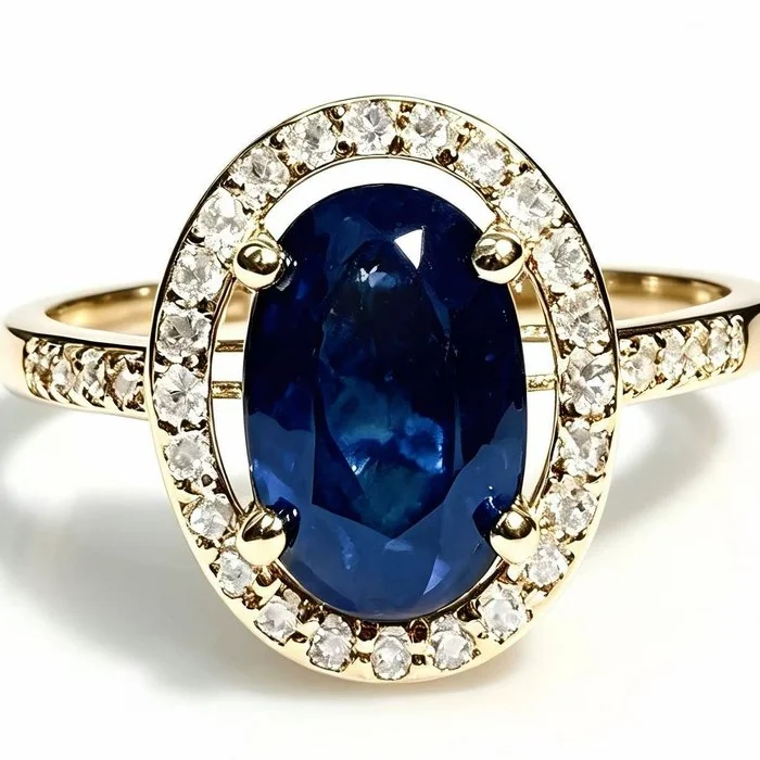 Ring - 14 kt. Yellow gold - 1.85ct. tw. Sapphire - Diamond - IGI Natural Sapphire