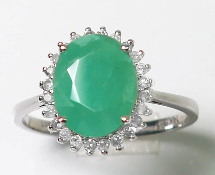 Ring - 14 kt. White gold Emerald - Diamond