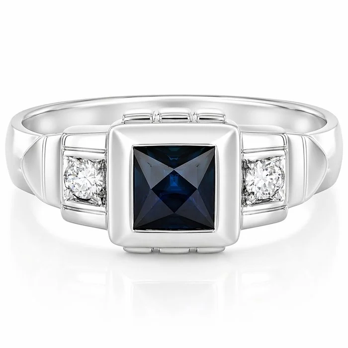 Ring - 18 kt. White gold - 0.41ct. tw. Sapphire - Diamond - Made in Italy - Handmade